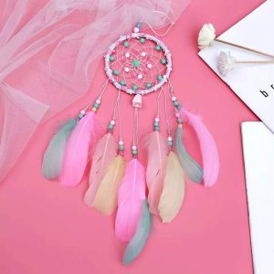 Dreamcatcher Handmade Dream Catchers for Bedroom, Girls Gifts, Pink Colorful Feather